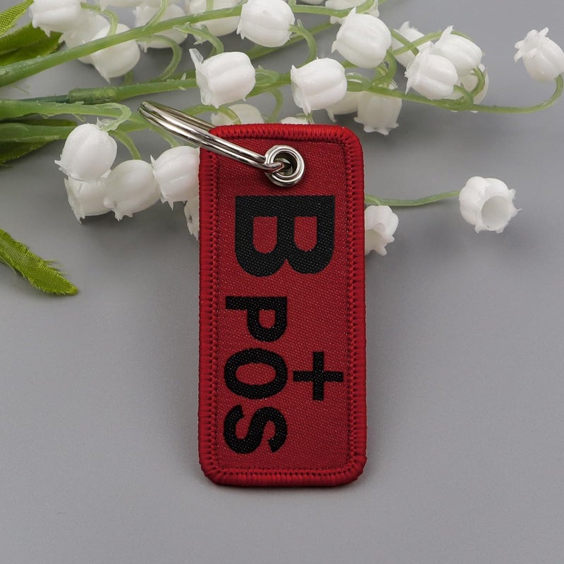 1 PCS Blood Type NEG Keychain Tag, Red Canvas Label, 2.56 x 1.22 inches (B+)